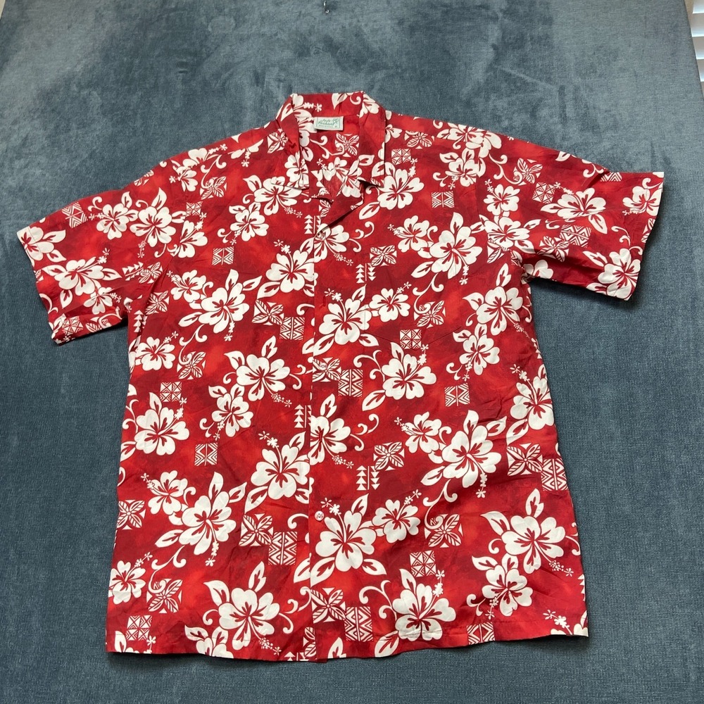 Jade Fashions Hibiscus Hawaiian Shirt Mens XL Red White Floral Summer Beachwear